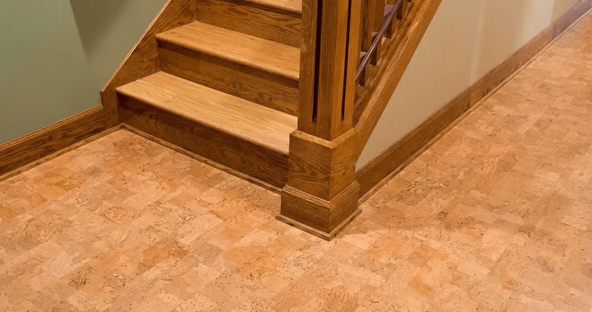 End of a staircase with cork flooring in Columbia, SC